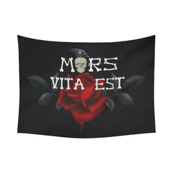 Gothic Skull With Rose and Raven Cotton Linen Wall Tapestry 80"x 60"