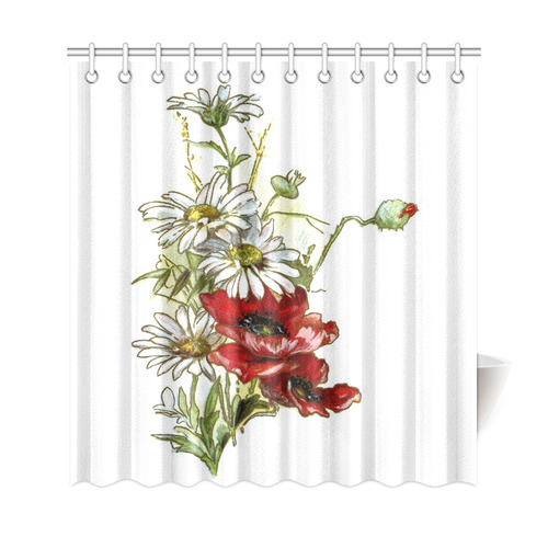 Vintage Floral Daisies Poppies Shower Curtain 69"x72"