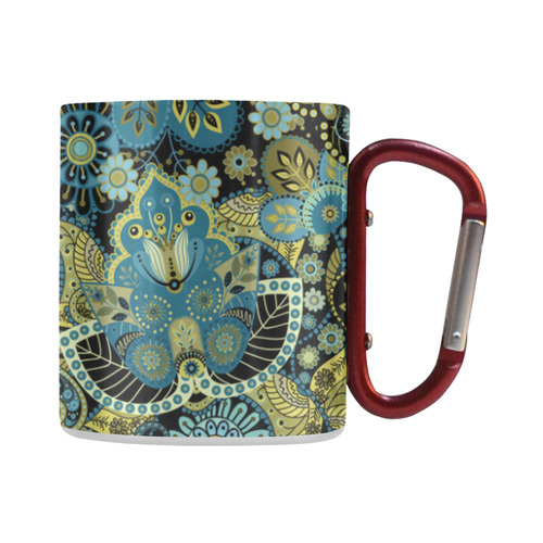 Gold Teal Vintage Indian Floral Pattern Classic Insulated Mug(10.3OZ)