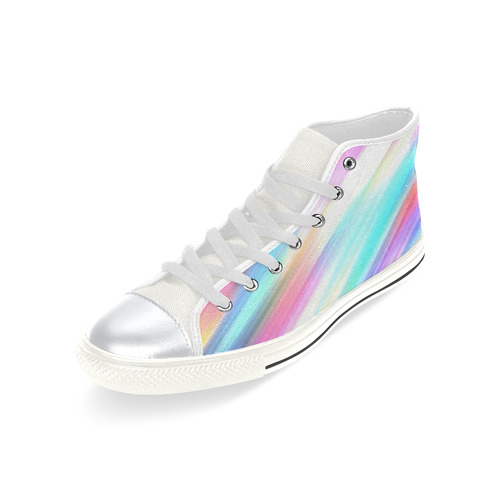 Rainbow Stripe Abstract High Top Canvas Shoes for Kid (Model 017)