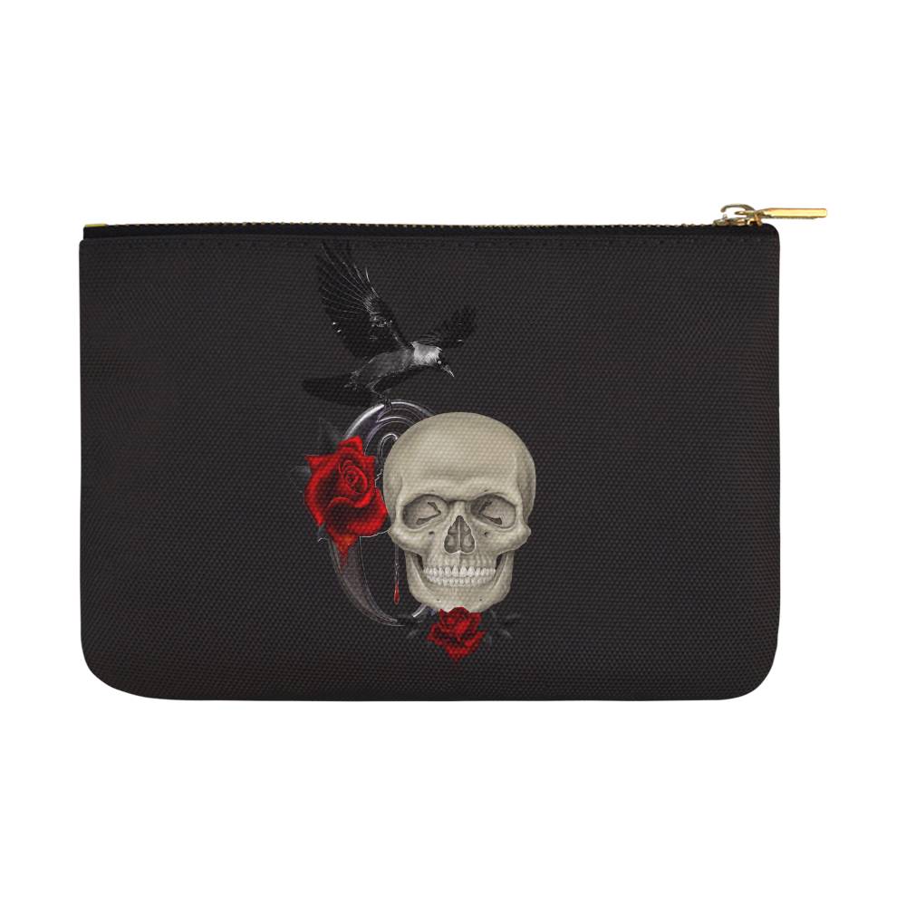 Gothic Skull With Raven And Roses Carry-All Pouch 12.5''x8.5''