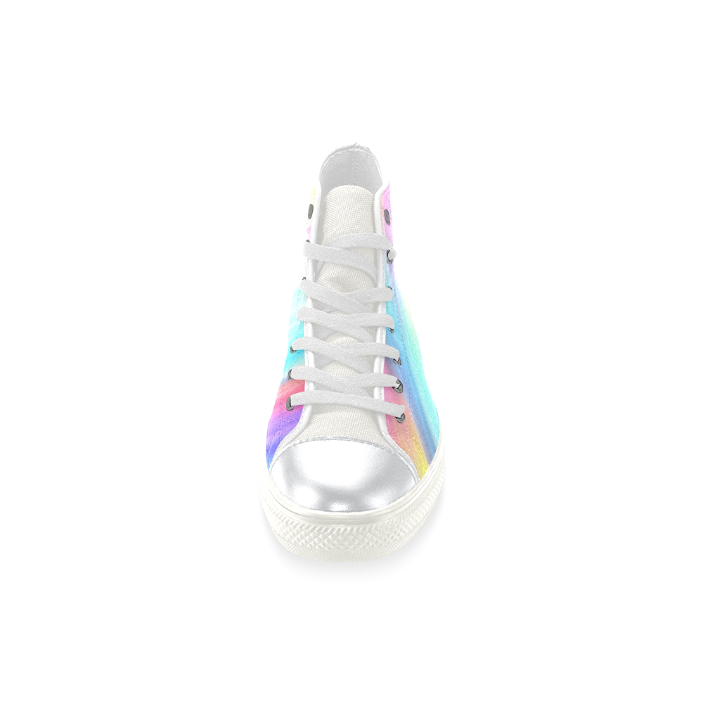 Rainbow Stripe Abstract High Top Canvas Shoes for Kid (Model 017)