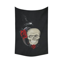 Gothic Skull With Raven And Roses Cotton Linen Wall Tapestry 60"x 90"