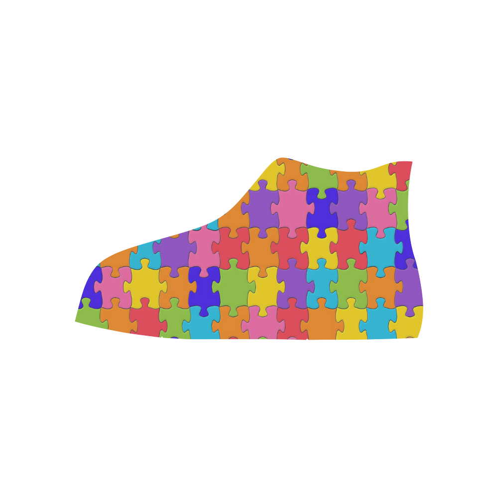 Multicolored Jigsaw Puzzle High Top Canvas Shoes for Kid (Model 017)