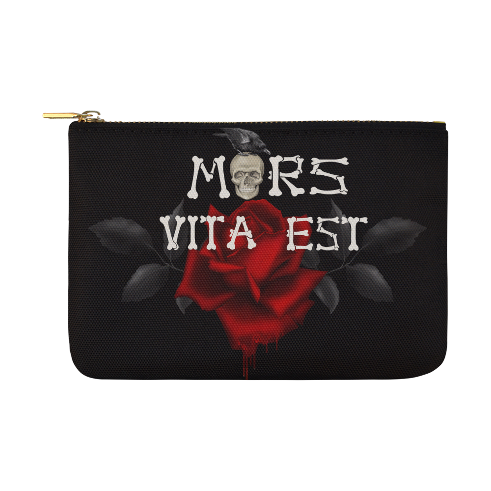 Gothic Skull With Rose and Raven Carry-All Pouch 12.5''x8.5''