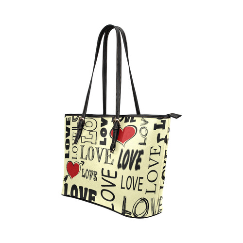 Love text design Leather Tote Bag/Small (Model 1651)