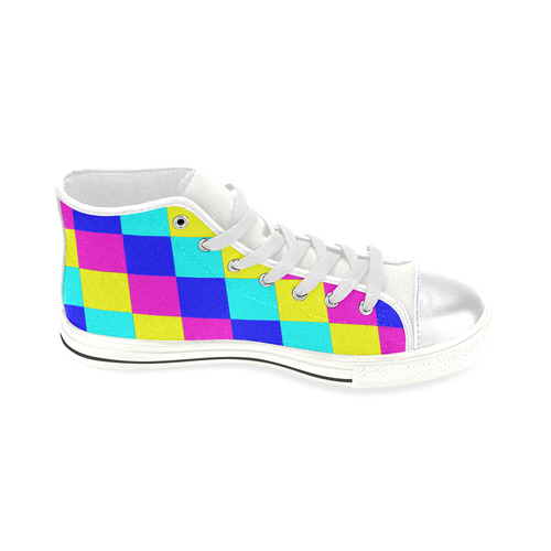 Multicolored Squares 4 High Top Canvas Shoes for Kid (Model 017)