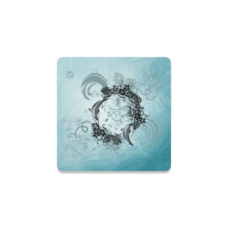 Jumping dolphin with flowers Square Coaster