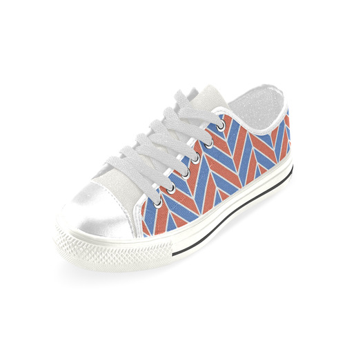 Red White Blue Herringbone Low Top Canvas Shoes for Kid (Model 018)