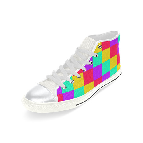 Multicolored Squares 3 High Top Canvas Shoes for Kid (Model 017)