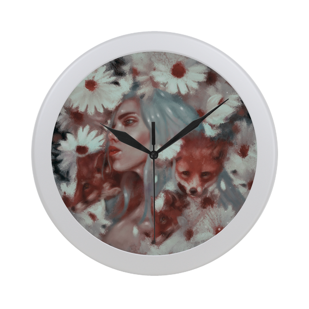 Red fox and beautiful girl Circular Plastic Wall clock
