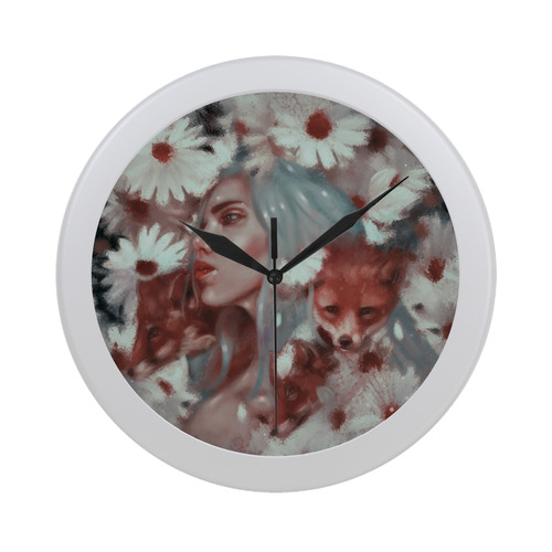 Red fox and beautiful girl Circular Plastic Wall clock