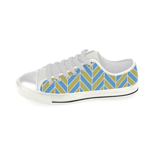 Blue White Gold Herringbone Low Top Canvas Shoes for Kid (Model 018)