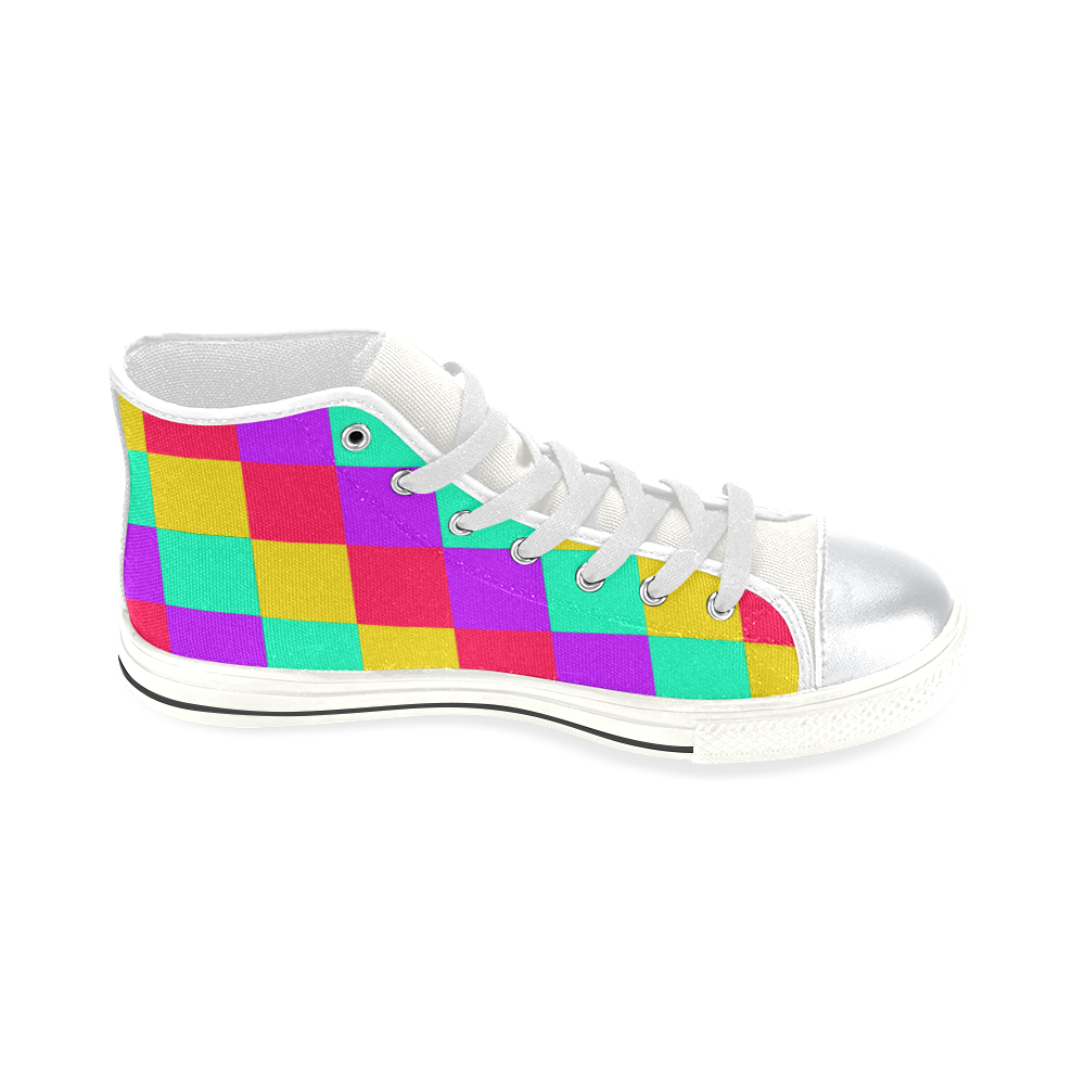 Multicolored Squares 3 High Top Canvas Shoes for Kid (Model 017)