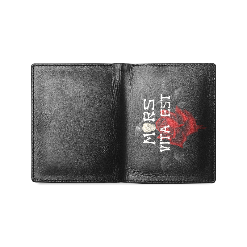 Gothic Skull With Rose and Raven Men's Leather Wallet (Model 1612)