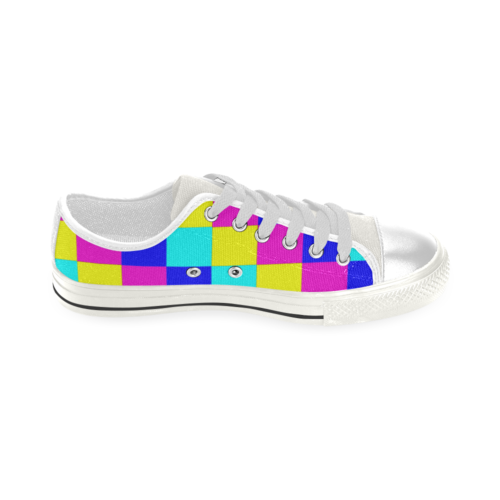 Multicolored Squares 4 Low Top Canvas Shoes for Kid (Model 018)