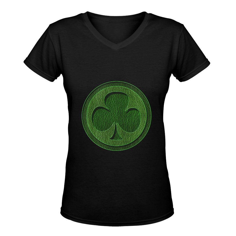 Leather-Look Irish Clover Women's Deep V-neck T-shirt (Model T19)