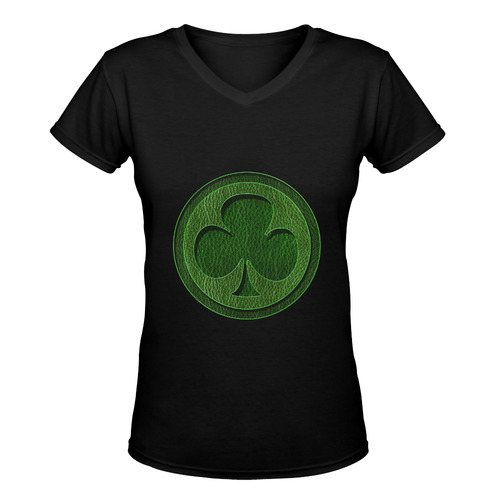 Leather-Look Irish Clover Women's Deep V-neck T-shirt (Model T19)
