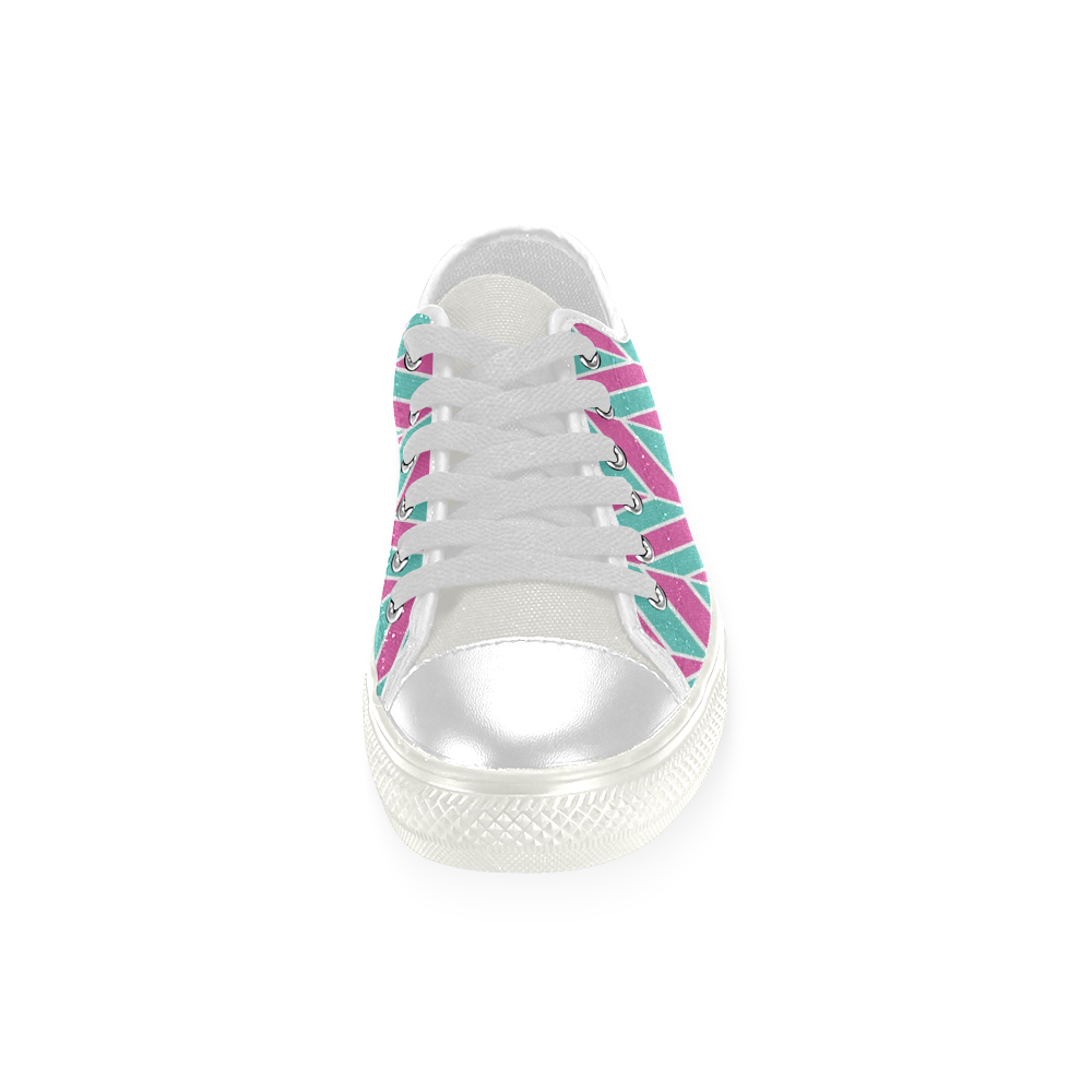 Pink White Turquoise Herringbone Low Top Canvas Shoes for Kid (Model 018)