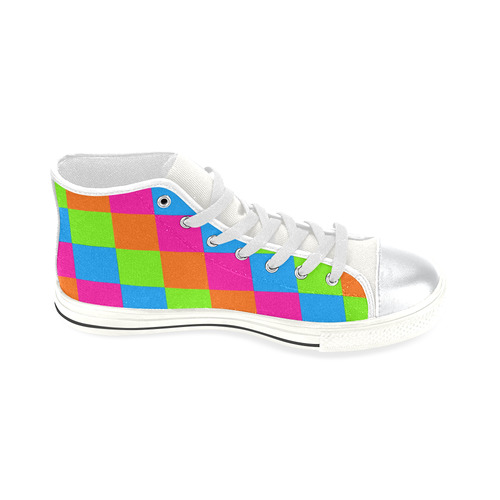 Multicolored Squares 2 High Top Canvas Shoes for Kid (Model 017)