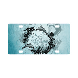 Jumping dolphin with flowers Classic License Plate