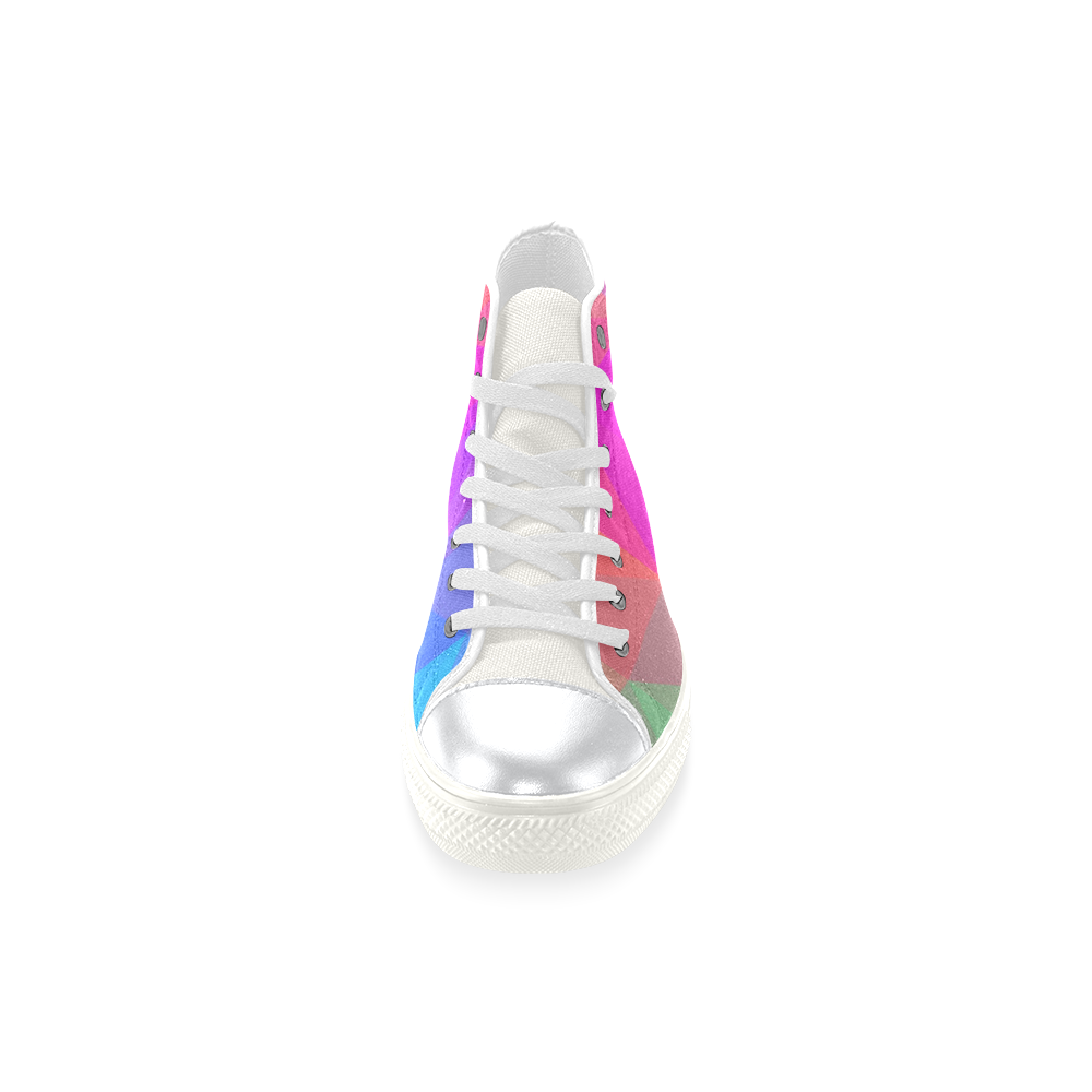 Triangle Rainbow Abstract High Top Canvas Shoes for Kid (Model 017)