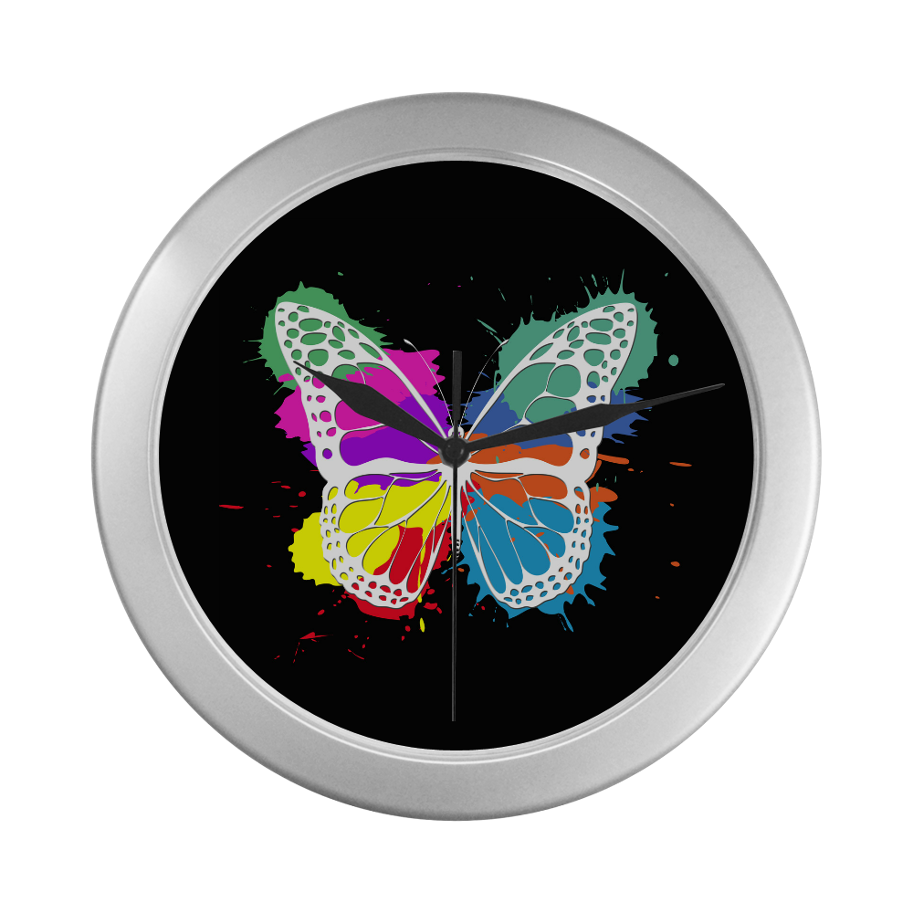 Grunge butterfly Silver Color Wall Clock