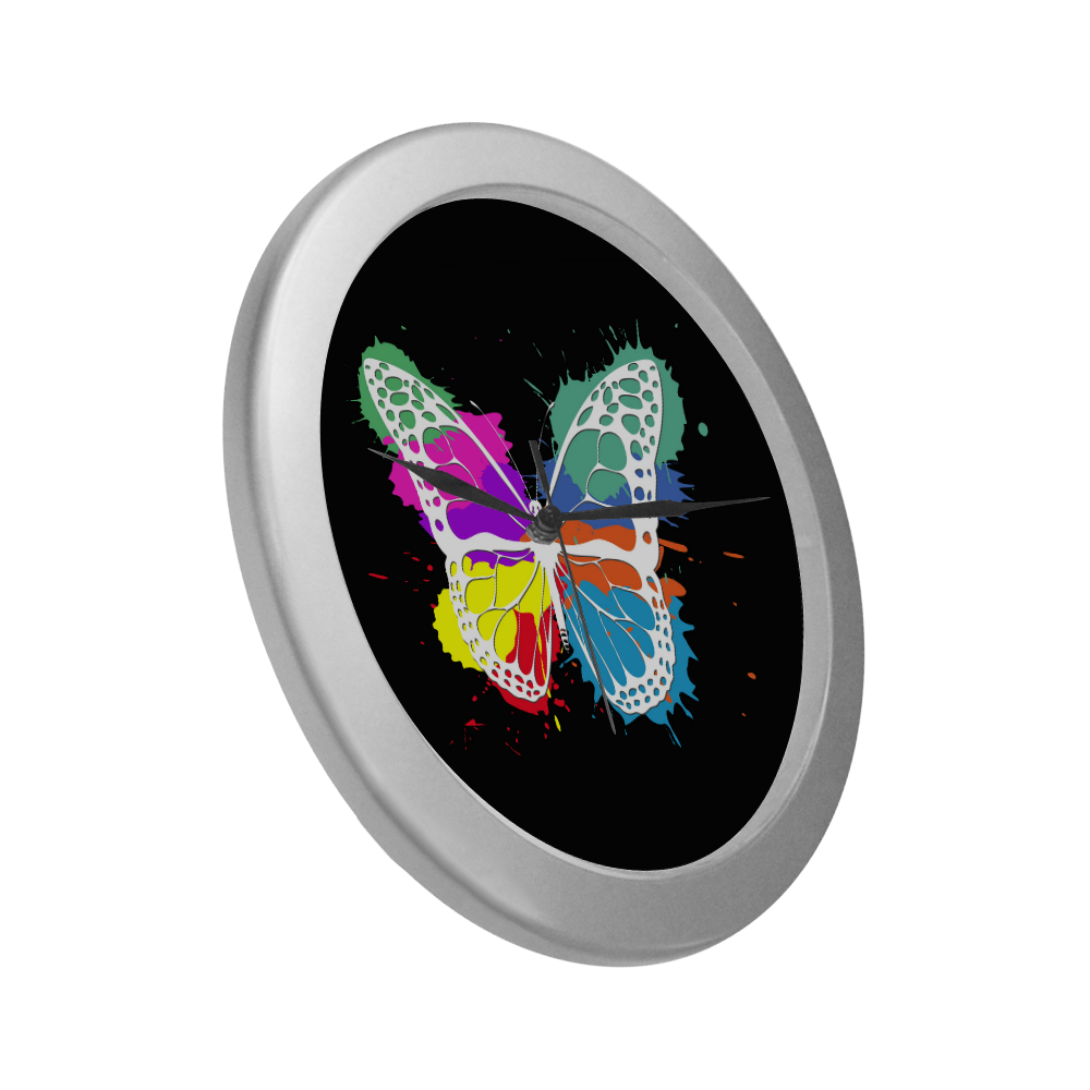 Grunge butterfly Silver Color Wall Clock