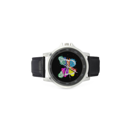 Grunge butterfly Unisex Stainless Steel Leather Strap Watch(Model 202)