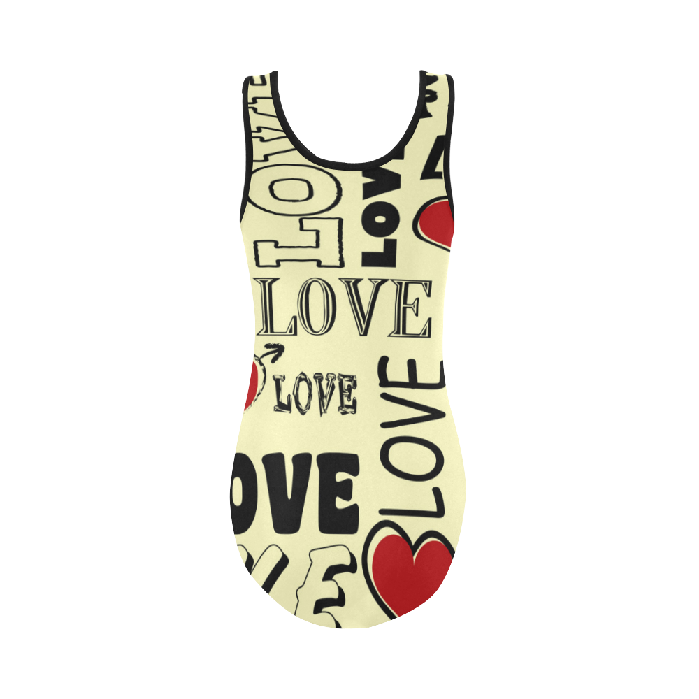Love text design Vest One Piece Swimsuit (Model S04)