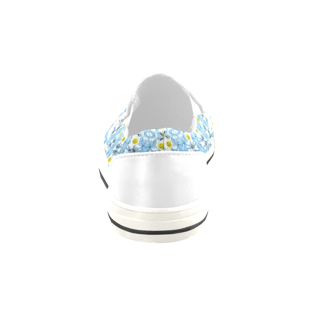 White Daisy and Blue Ribbons Kaleidoscope 1 Slip-on Canvas Shoes for Kid (Model 019)