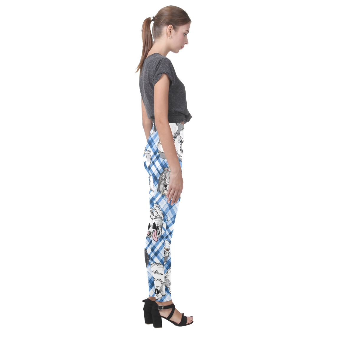 light blue shaggu heads Cassandra Women's Leggings (Model L01)