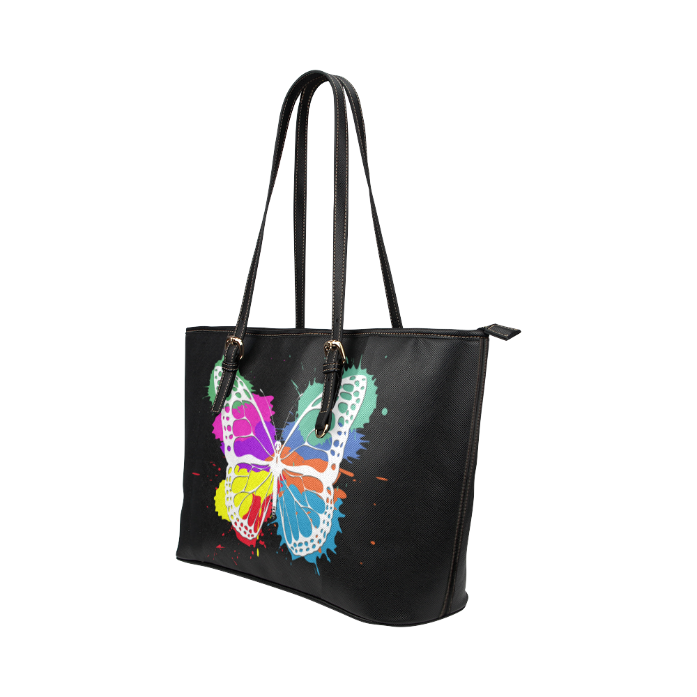 Grunge butterfly Leather Tote Bag/Small (Model 1651)