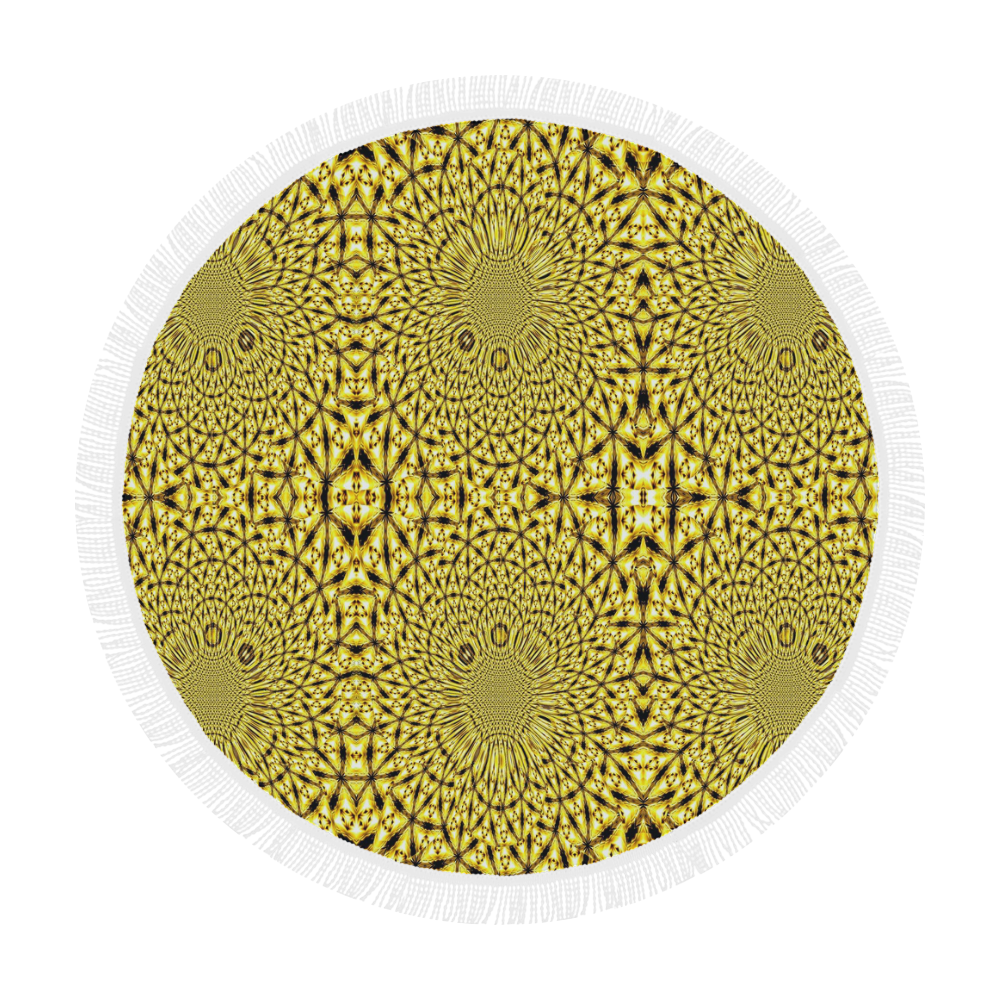 Golden Metallics Lights Kaleidoscope Mandala 1 Circular Beach Shawl 59"x 59"