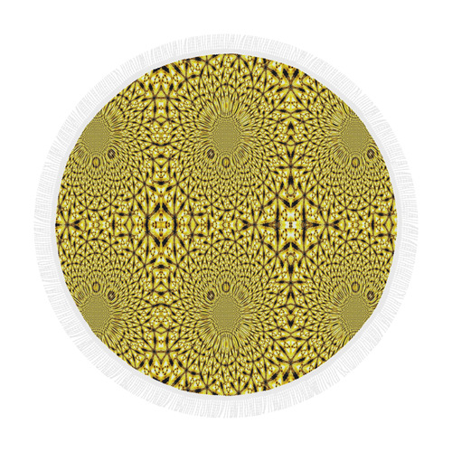 Golden Metallics Lights Kaleidoscope Mandala 1 Circular Beach Shawl 59"x 59"
