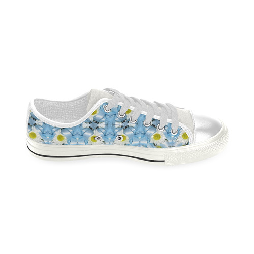 White Daisy and Blue Ribbons Kaleidoscope 1 Low Top Canvas Shoes for Kid (Model 018)