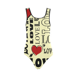 Love text design Vest One Piece Swimsuit (Model S04)