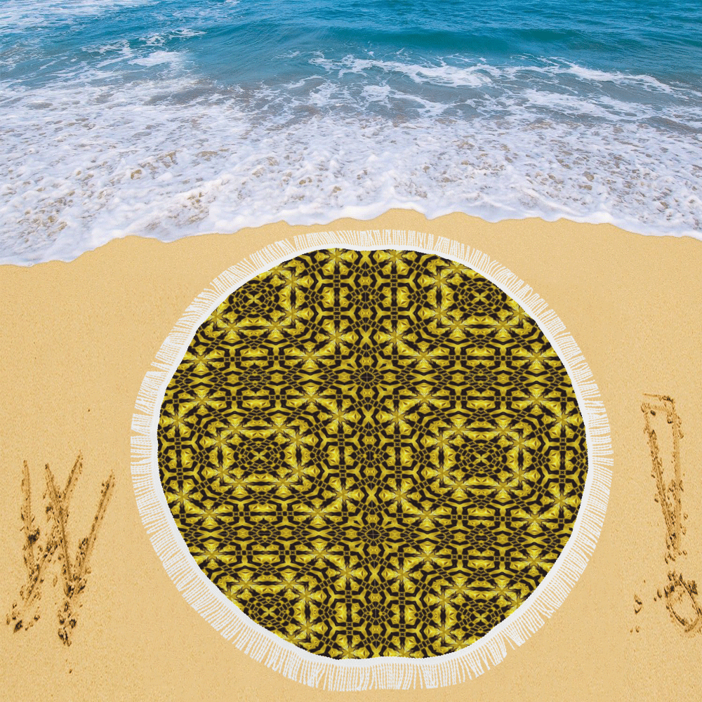 Golden Metallics Lights Kaleidoscope Mandala 4 Circular Beach Shawl 59"x 59"