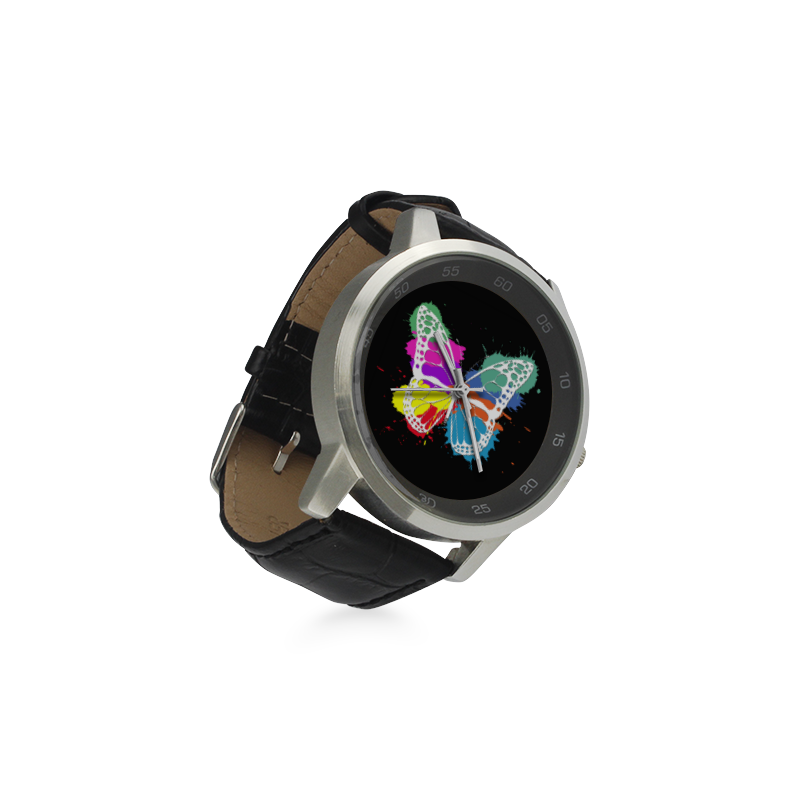 Grunge butterfly Unisex Stainless Steel Leather Strap Watch(Model 202)