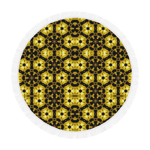 Golden Metallics Lights Kaleidoscope Mandala 5 Circular Beach Shawl 59"x 59"