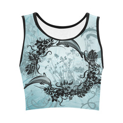 Jumping dolphin with flowers Women's Crop Top (Model T42)