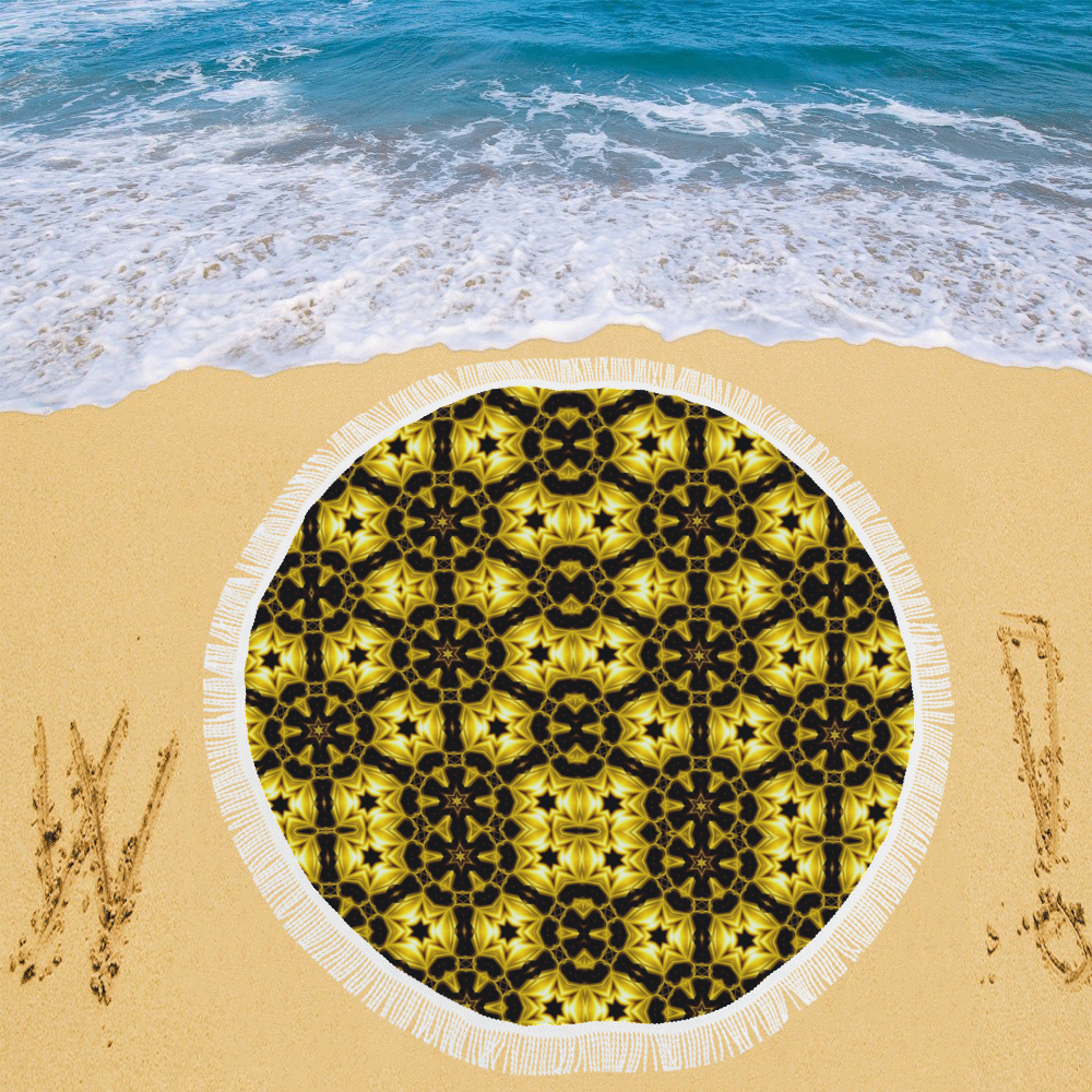 Golden Metallics Lights Kaleidoscope Mandala 5 Circular Beach Shawl 59"x 59"