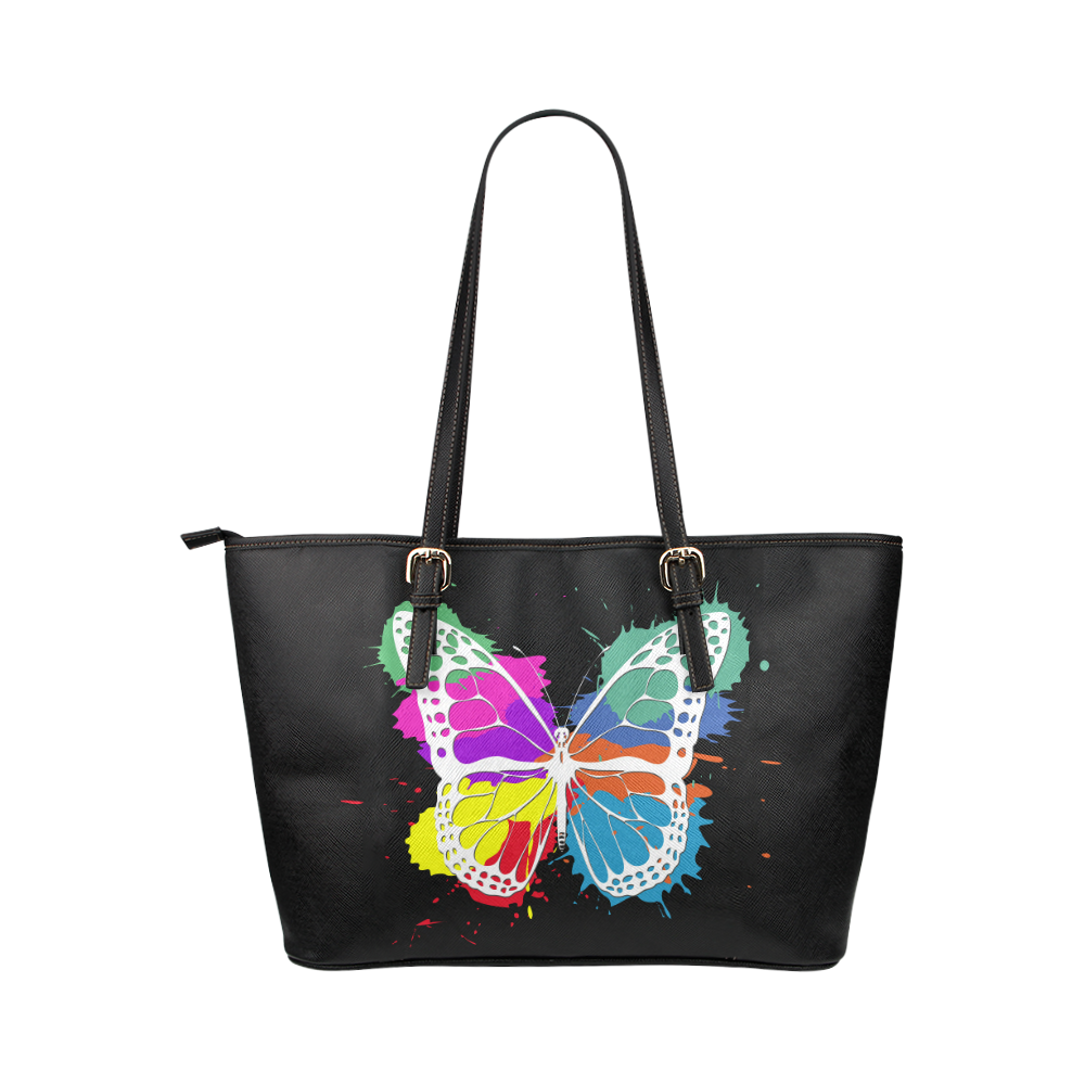 Grunge butterfly Leather Tote Bag/Small (Model 1651)