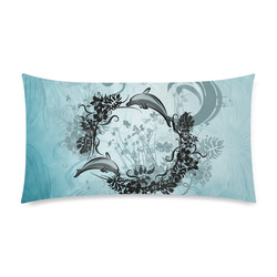 Jumping dolphin with flowers Custom Rectangle Pillow Case 20"x36" (one side)