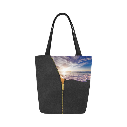 ZIPPER gold Sunset Beach Canvas Tote Bag (Model 1657)