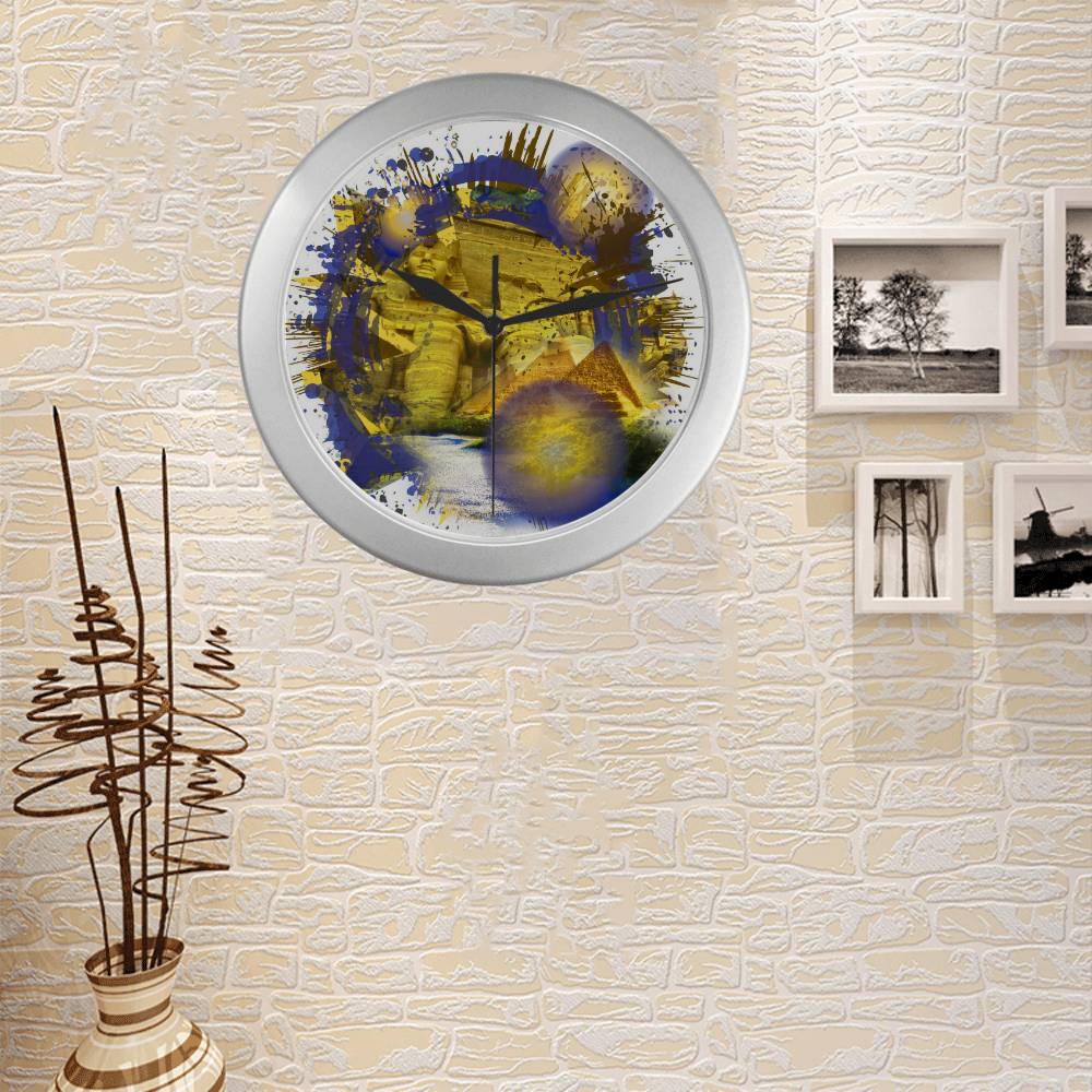 Egypt land of the Pharaohs and Pyramids Silver Color Wall Clock