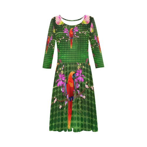 Wonderful tropical design with parrot Elbow Sleeve Ice Skater Dress (D20)