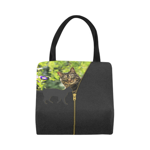ZIPPER CUTE CAT FLOWERS Canvas Tote Bag (Model 1657)