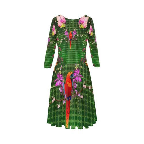 Wonderful tropical design with parrot Elbow Sleeve Ice Skater Dress (D20)