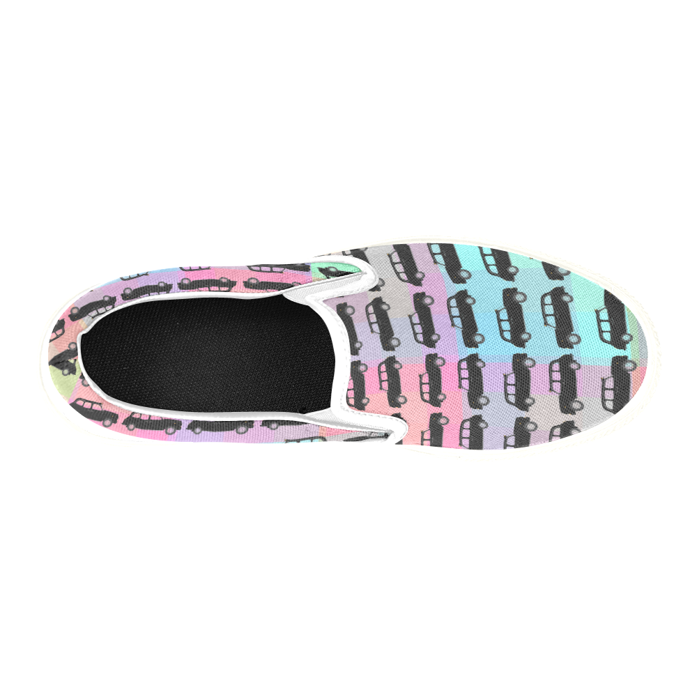 London Taxi Cab Pattern Slip-on Canvas Shoes for Kid (Model 019)